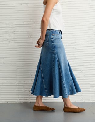 AE Low-Rise Denim Maxi Skirt con Retazos