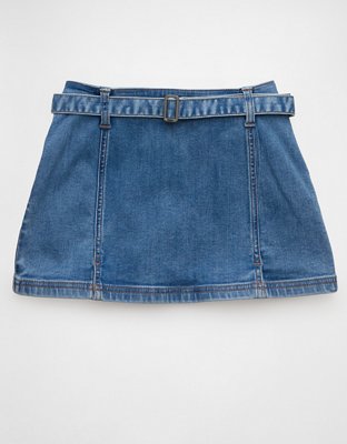 AE Next Level Low-Rise Belted Denim Micro Skort