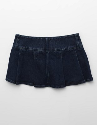 AE Low-Rise Stretch Pleated Denim Micro Skort