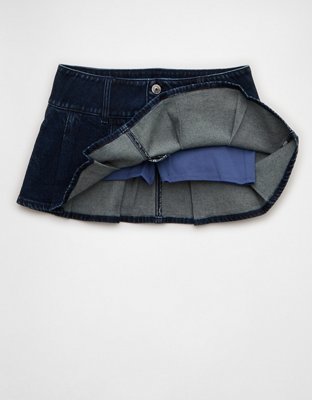 AE Low-Rise Stretch Pleated Denim Micro Skort