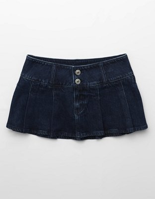AE Low-Rise Stretch Pleated Denim Micro Skort