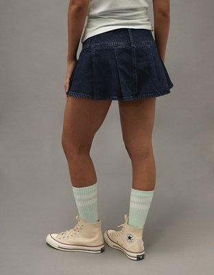 AE Low-Rise Stretch Pleated Denim Micro Skort