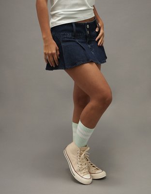 AE Low-Rise Stretch Pleated Denim Micro Skort
