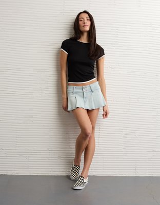 AE Stretch Super Low-Rise Perfect Pleated Denim Micro Skort