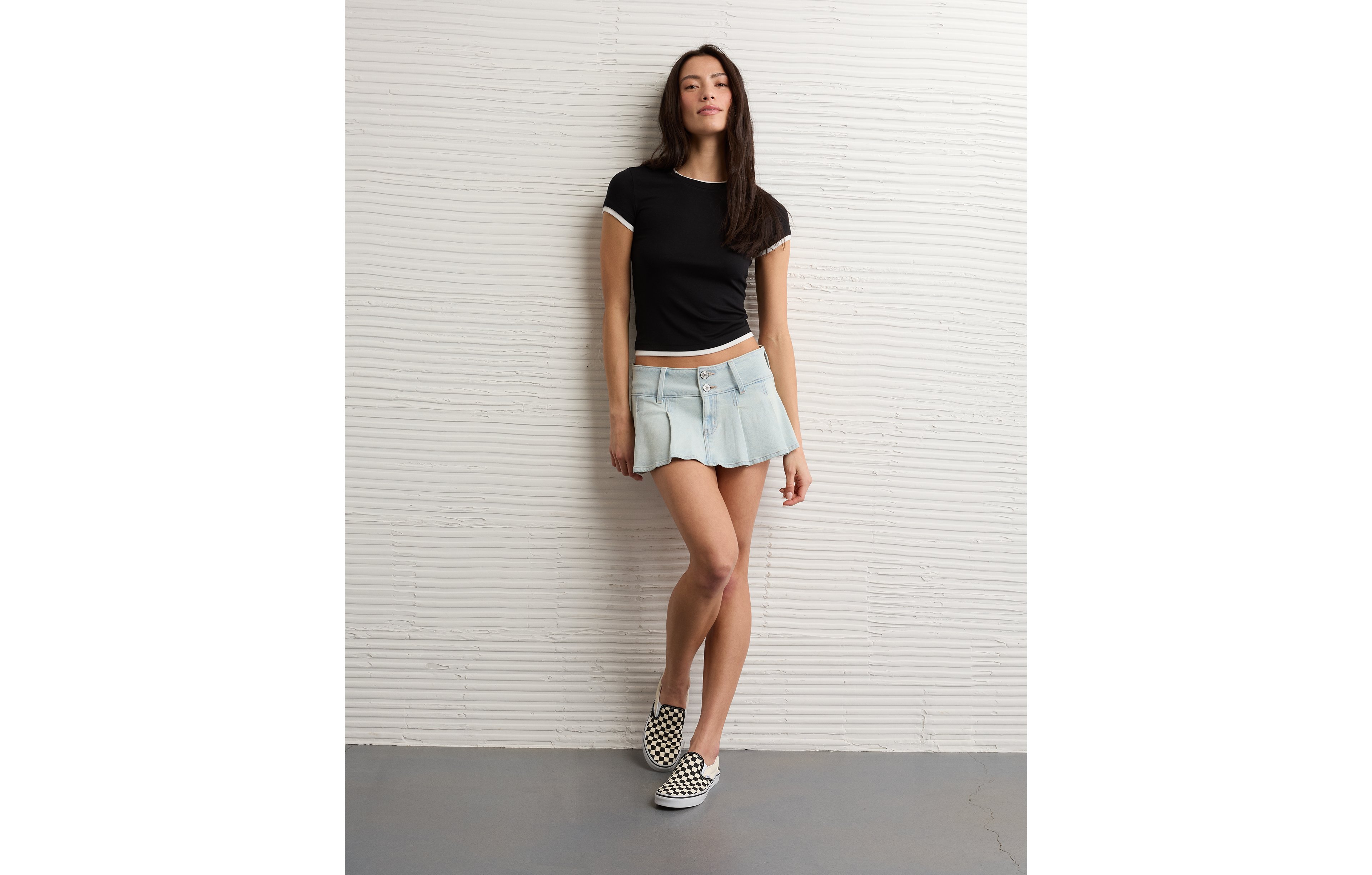 AE Super Low-Rise Pleated Micro Mini Skirt