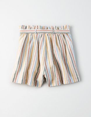 AE High-Waisted Striped Button Front Paperbag Short