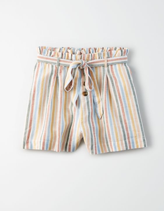 AE High-Waisted Striped Button Front Paperbag Short