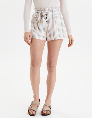 Striped tie front paperbag hot sale shorts