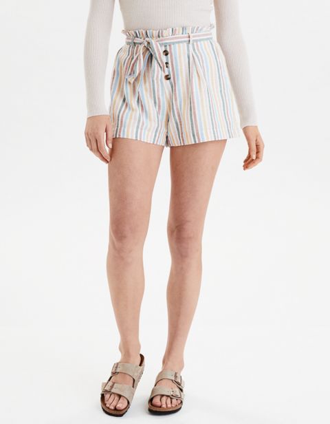Женские брюки American Eagle AE High-Waisted Striped Button Front Paperbag Short
