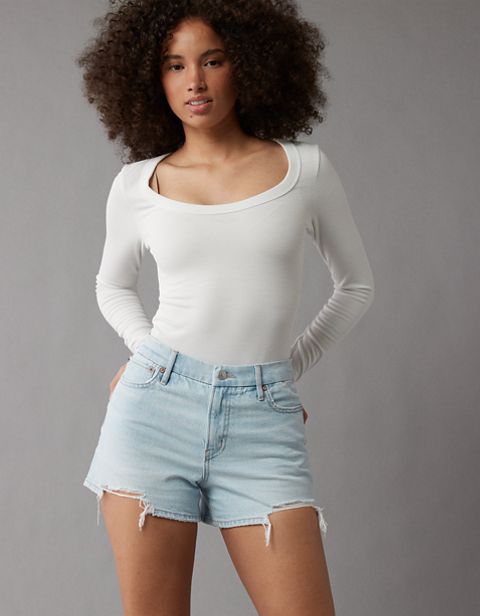 Женские брюки American Eagle AE Strigid Curvy Super High-Waisted Relaxed Ripped Short
