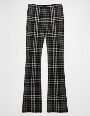 AE It Knit Pull-On High-Waisted Kick Boot Plaid Pant