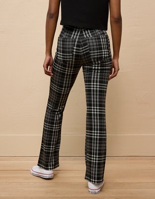 AE It Knit Pull-On High-Waisted Kick Boot Plaid Pant