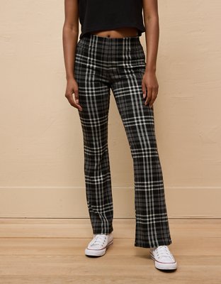 AE It Knit Pull-On High-Waisted Kick Boot Plaid Pant