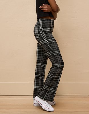 AE It Knit Pull-On High-Waisted Kick Boot Plaid Pant