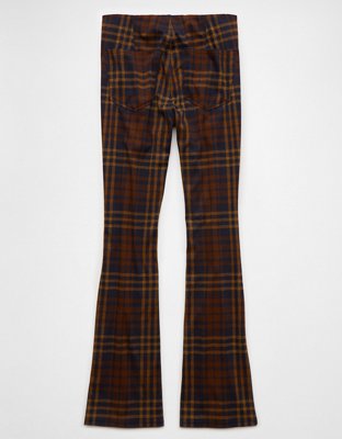 AE It Knit Pull-On High-Waisted Kick Boot Plaid Pant