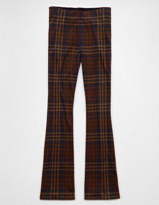 AE It Knit Pull-On High-Waisted Kick Boot Plaid Pant