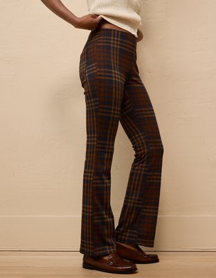 AE It Knit Pull-On High-Waisted Kick Boot Plaid Pant