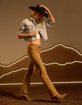 AE Vegan Suede Stretch Super Low-Rise Kick Bootcut Pant