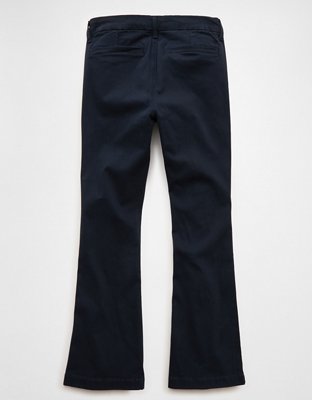 Pantalon kaki à jambe semi-évasée et taille basse en rondeur AE