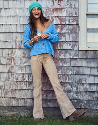 Plus High Waisted Corduroy Flare Jeans