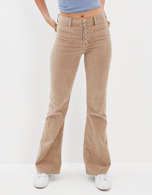 The Brown High Waisted Pockets Flare Pants & Reviews - Brown