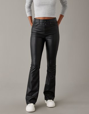Women's High-Rise Vegan Leather Flare Pants, Women's Clearance