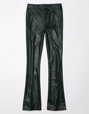 Women Boot-cut Black Leather Pants