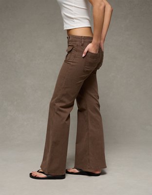 brown flare dress pants Phix Men's Brown High Waisted Side Buckle Flare Pants In Size 36W L34