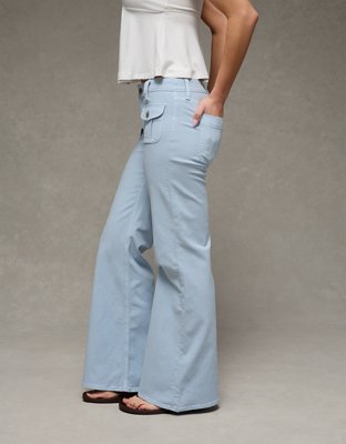 Женские брюки American Eagle AE Stretch Low-Rise Flare, цвет: Синий — фото 5