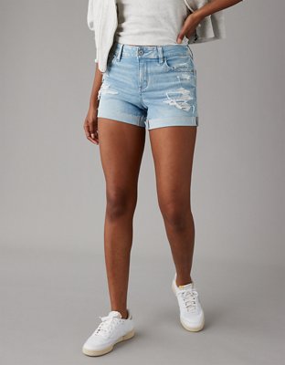 Ae Next Level Ripped Denim Midi Short Women s Light Bright Indigo 000