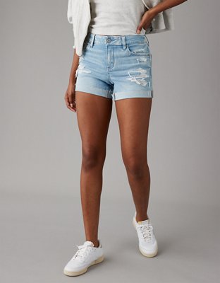 Women's Extreme Thong-style Denim Shorts - Fancy Stitching / Belt Loops -  CZT6041135 Size S Color Blue_854