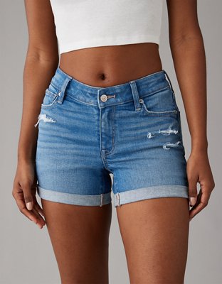 AE Next Level V-Rise Distressed Denim Midi Short