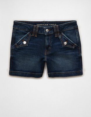 Женские шорты American Eagle AE Stretch Low-Rise Perfect Denim Midi, цвет: Dark Dreams — фото 3