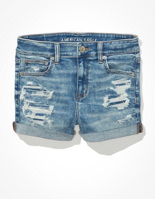 american eagle midwaist ripped blue denim shorts!