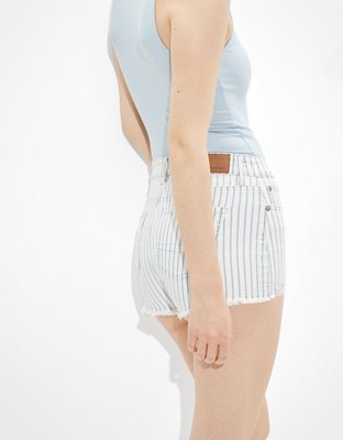 Short court en denim à rayures taille haute AE