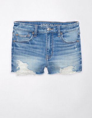 AMERICAN EAGLE Super Super Stretch Hi-Rise Shortie Purple Denim Shorts