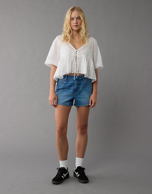AE Strigid Denim Short Cintura Super Alta Relajado