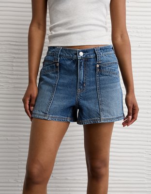 Short utilitaire décontracté à taille très haute en denim extensible et rigide AE