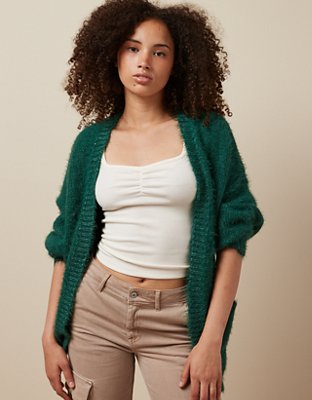 Aerie Sweater Womens XS Plush Shearling Cozy Oversize Quarter Button N300