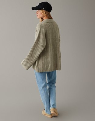 AE Collared Button-Front Cardigan