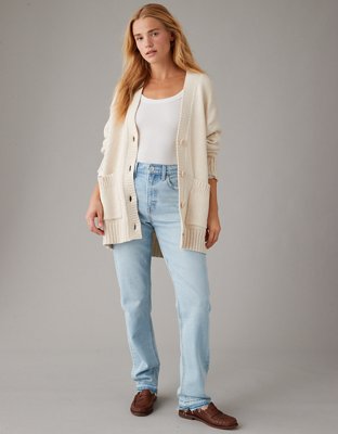 AE Cardigan Button-Front Oversized Long-Length