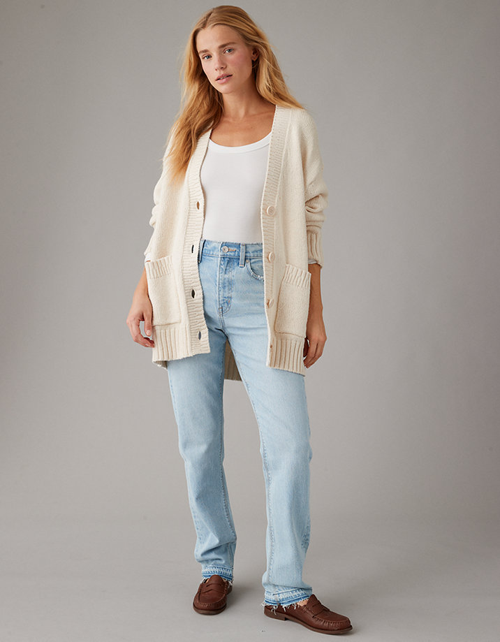 AE Oversized Button-Front Long-Length Cardigan