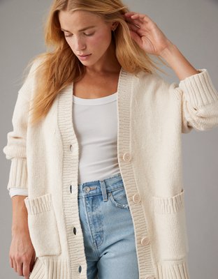 AE Oversized Button-Front Long-Length Cardigan