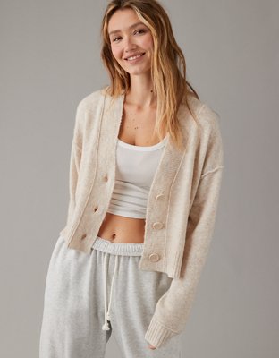 AE Whoa So Soft Cropped Button-Front Cardigan