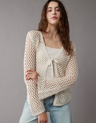 AE Tie-Front Crochet Cardigan