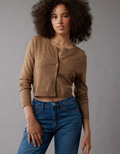 AE Cropped Crew Neck Button-Up Cardigan