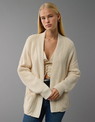 AE Open Front Shaker-Stitch Cardigan