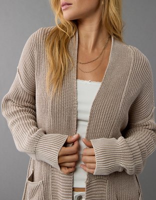 AE Open Front Shaker-Stitch Cardigan