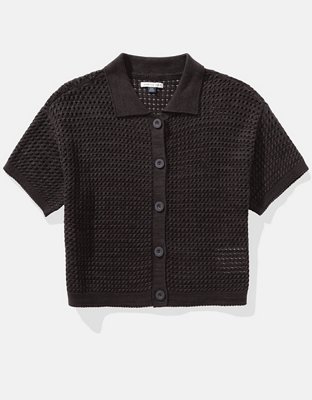 AE Short-Sleeve Collared Cardigan