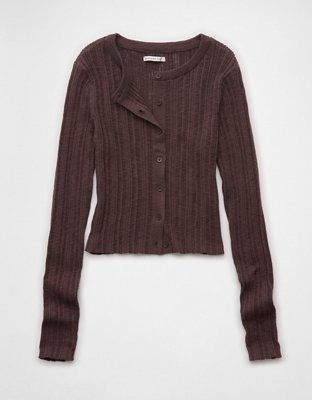 AE Ribbed Crew Neck Cardigan